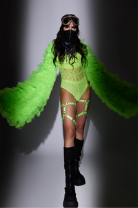 Neon Green With Envy Tulle Jacket Bodysuit and Garter Set