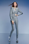 Enjoy The Ride Silver  Cape and Shoulder Padded Catsuit Set by Dani Watanabe