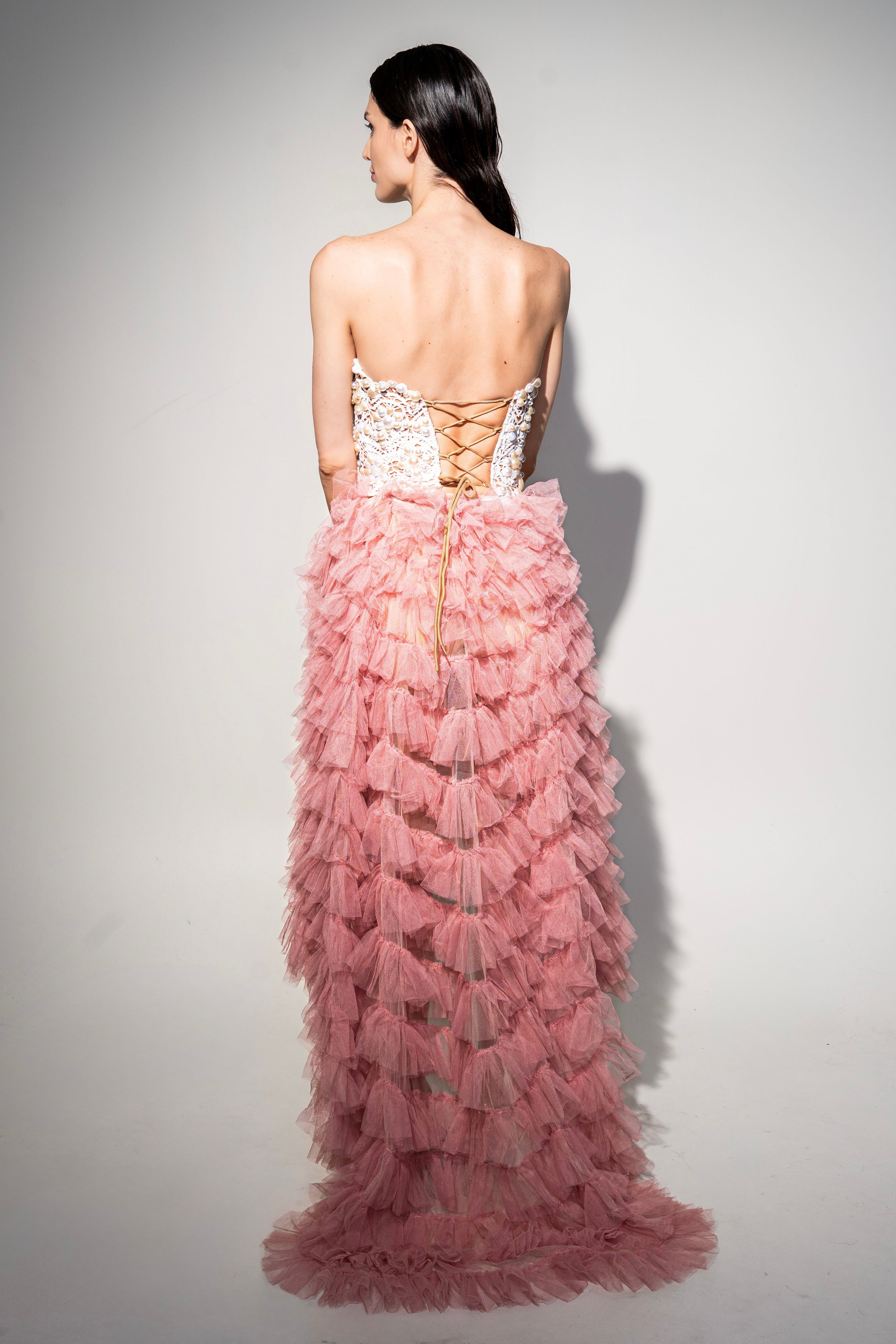 Kiss from a Rose Nude Tulle Skirt and Pearled Corset Set – HARMONIA NY