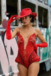 Fiery Cowgirl Hat Gloves and Jumpsuit Set