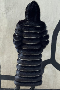 Crème de la Crème Noir Extra Long Hooded Faux Fur Coat by Dani Watanabe