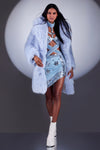 Powder Blue Faux Fox Fur Coat by Dani Watanabe