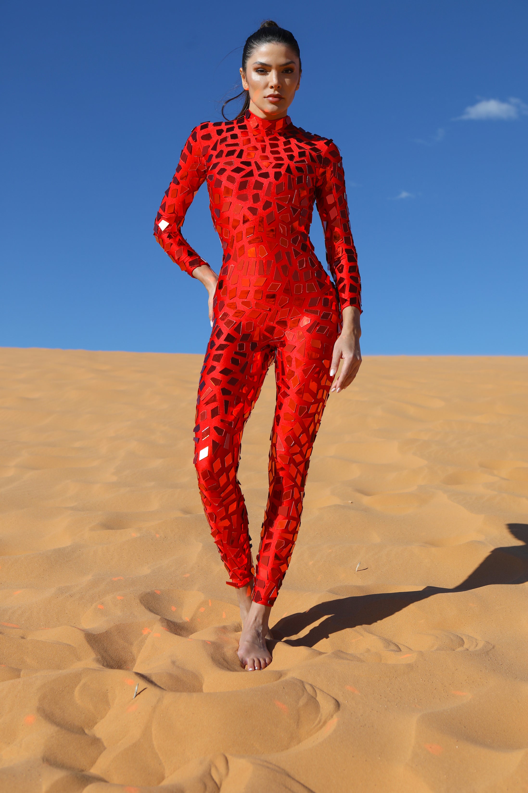 Crack The Code Red Mirrored Catsuit