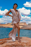 Lemuria 004  Bodysuit Silver Dress with Cape by Dani Watanabe