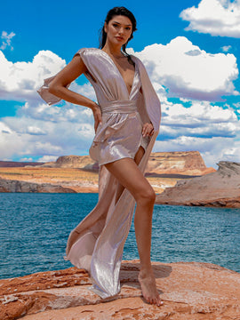 Lemuria 004  Bodysuit Silver Dress with Cape by Dani Watanabe