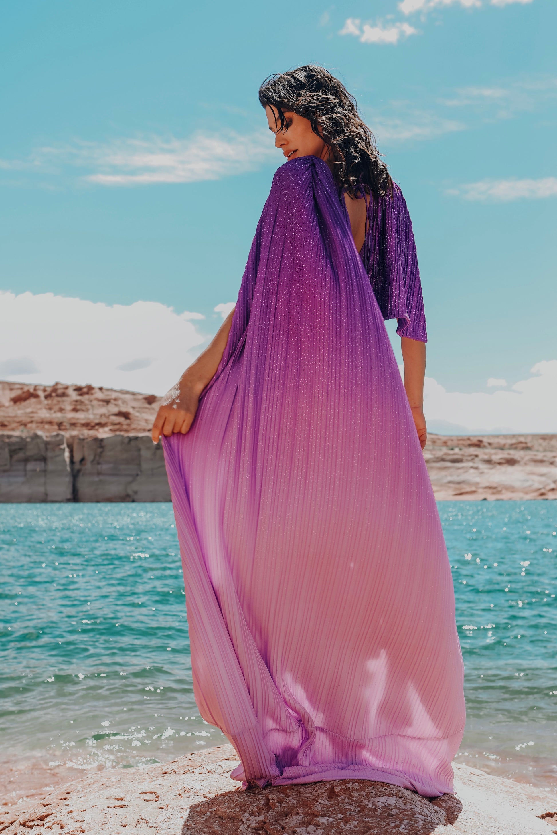 絶版‼️ PURPLE STARS purple fashion Lemuria 004 Bodysuit Ombre Purple Dress with Cape by Dani Watanabe