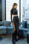 Sienna's Boho Black Fringed Top and Skirt Set with Rhinestones