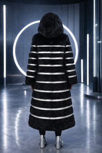 Crème de la Crème Noir Extra Long Hooded Faux Fur Coat by Dani Watanabe