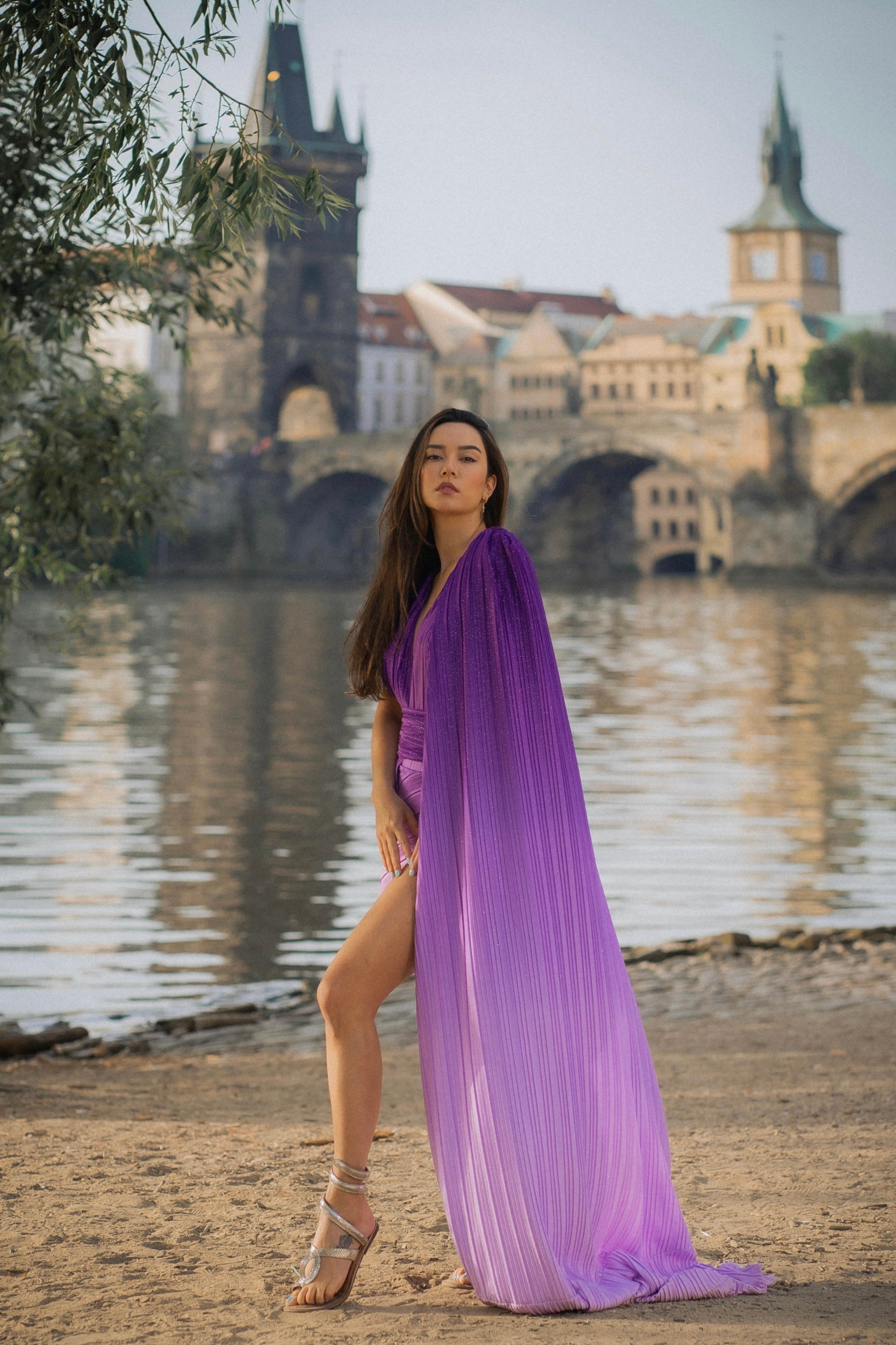 Lemuria 004 Bodysuit Ombre Purple Dress with Cape by Dani Watanabe