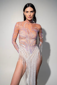 The Show Must Go On Fringed Mesh Sequinned Dress