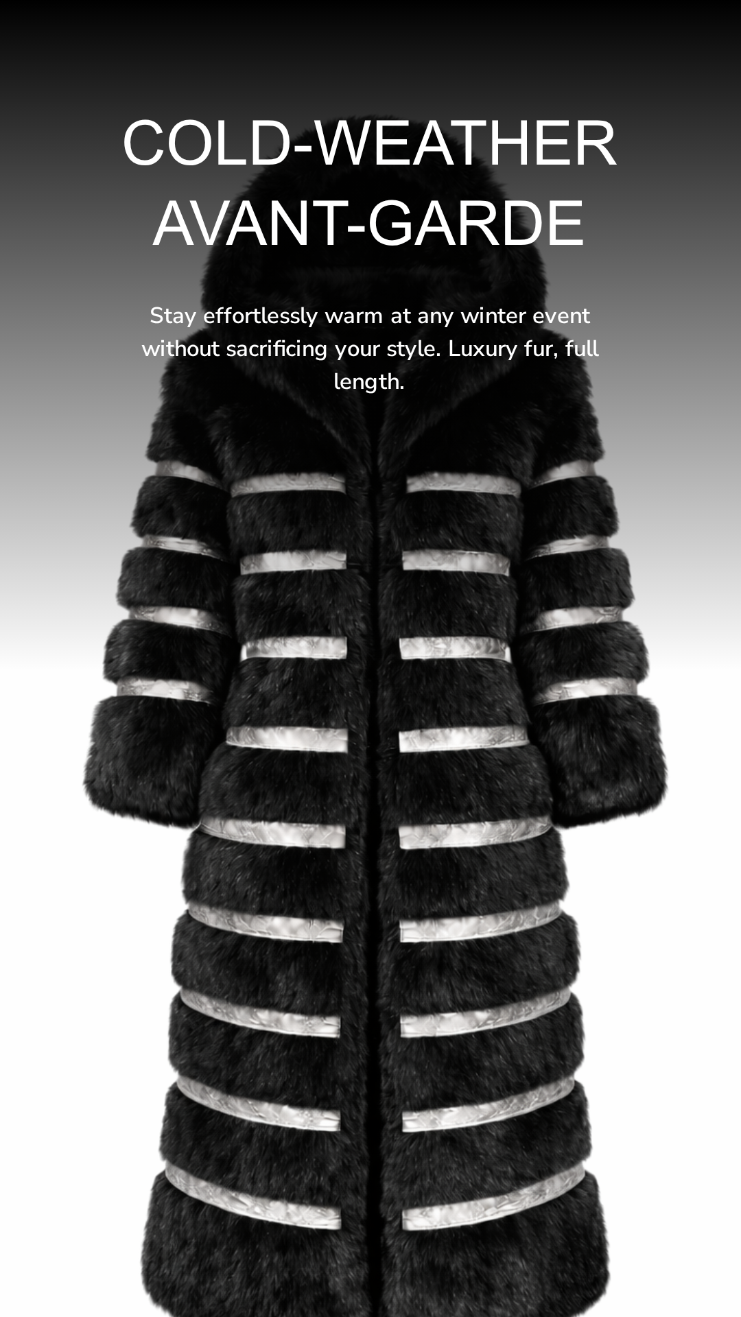 Crème de la Crème Noir Extra Long Hooded Faux Fur Coat by Dani Watanabe