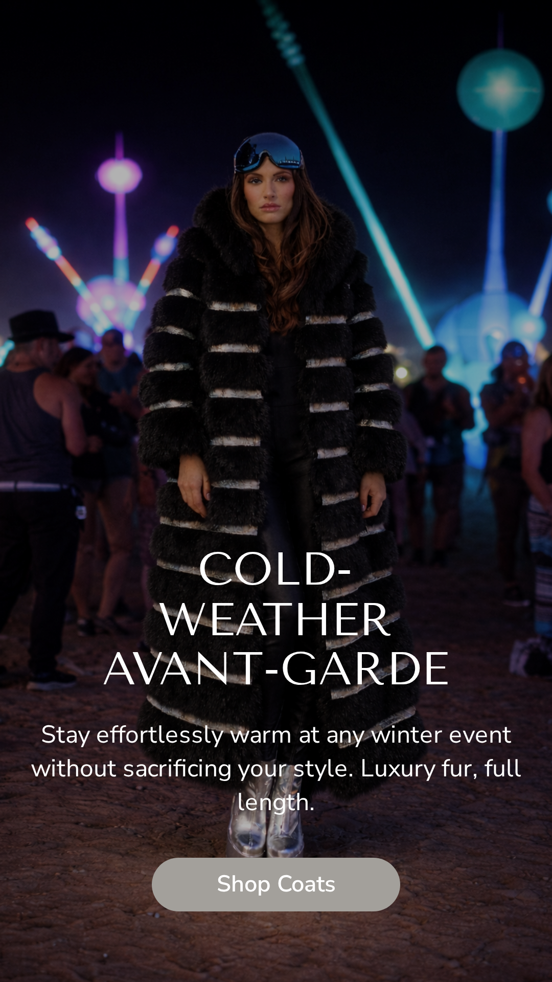 Crème de la Crème Noir Extra Long Hooded Faux Fur Coat by Dani Watanabe