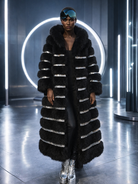 Crème de la Crème Noir Extra Long Hooded Faux Fur Coat by Dani Watanabe