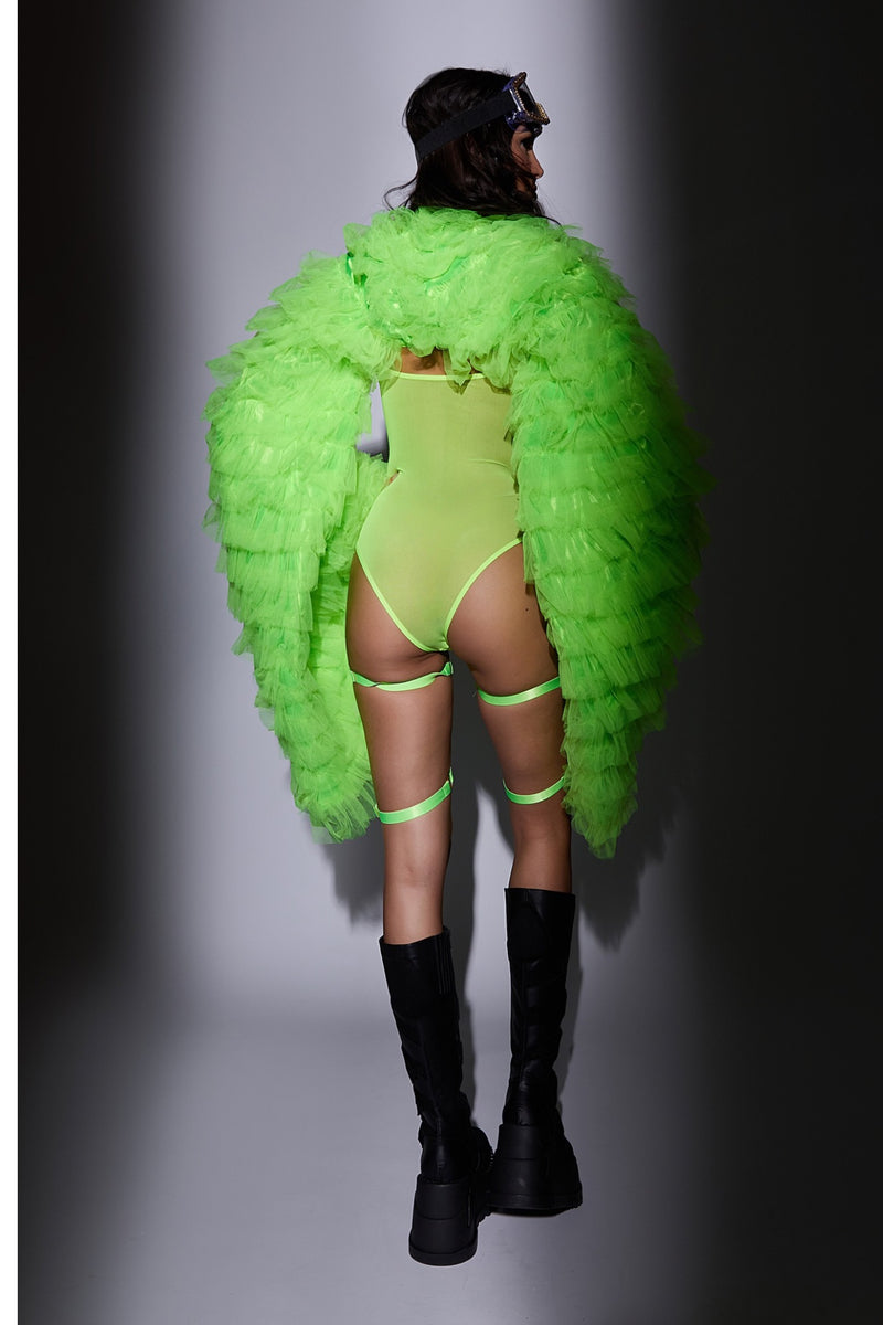 Neon Green With Envy Tulle Jacket Bodysuit and Garter Set