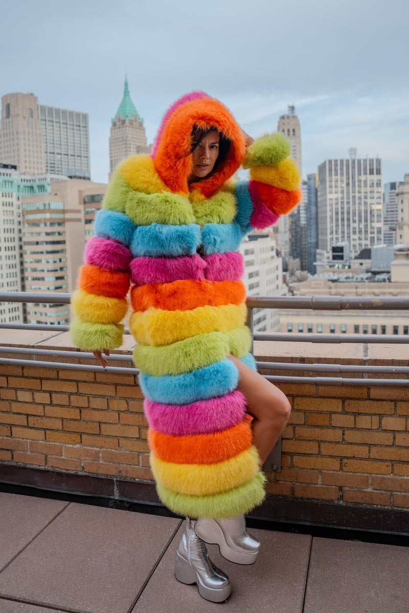 Over The Rainbow Faux Fur Coat