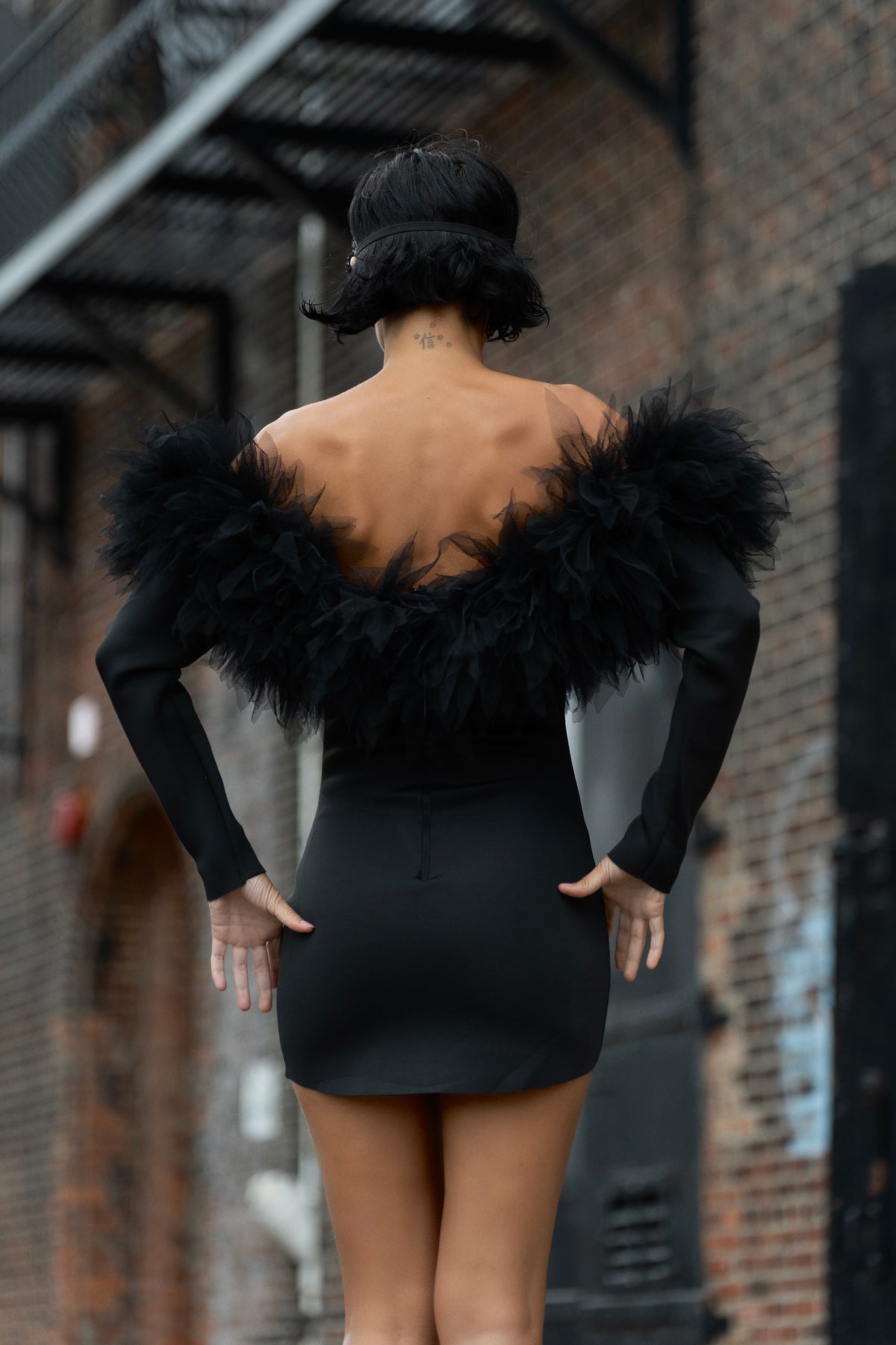 Midnight Mystique Tulle Off-Shoulder Neoprene Cocktail Dress HARMONIA NY Midnight Mystique Tulle Off-Shoulder Neoprene Cocktail Dress HARMONIA NY