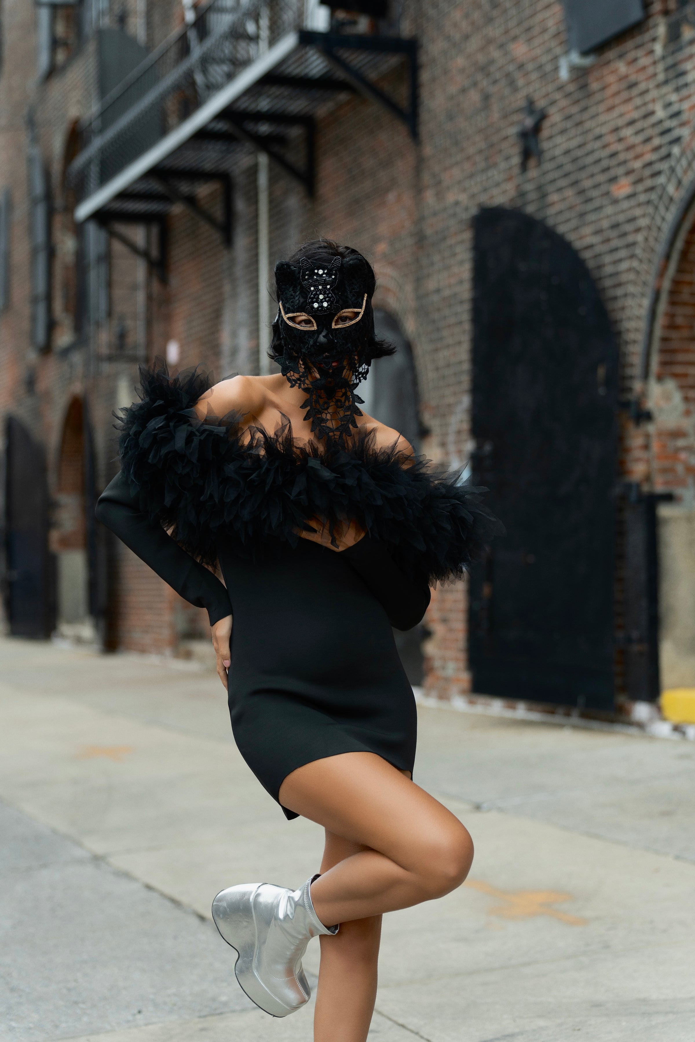 midnight dress Midnight Mystique Tulle Off-Shoulder Neoprene Cocktail Dress – HARMONIA NY