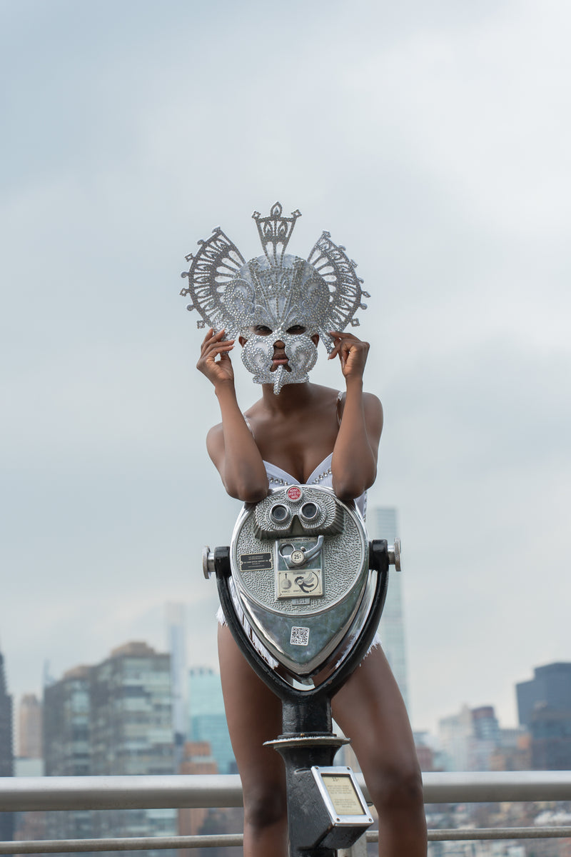 Celestial Couture Bodysuit and Rhinestones Mask Set