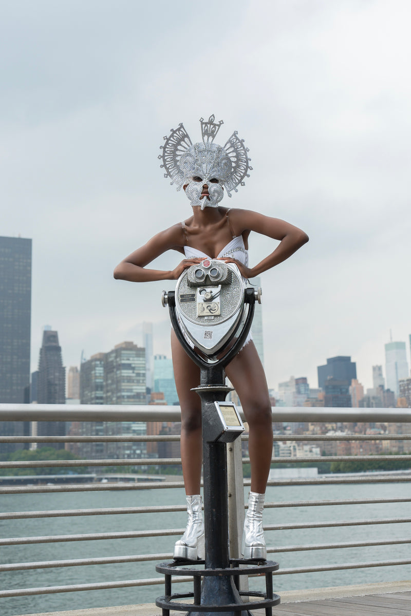 Celestial Couture Bodysuit and Rhinestones Mask Set