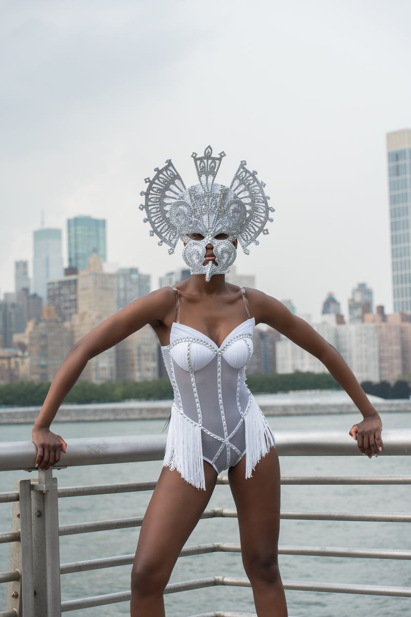 Celestial Couture Bodysuit and Rhinestones Mask Set