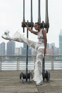 Bright Light Beaded Fringed White Lace Jumpsuit