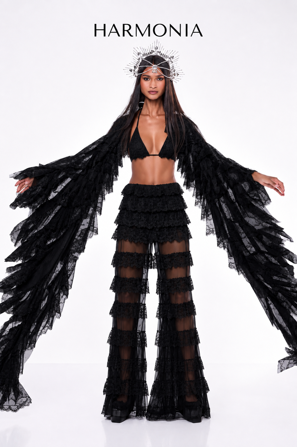 Angels After Dark Kimono HARMONIA X KIKIRIKI Black Lace Kimono