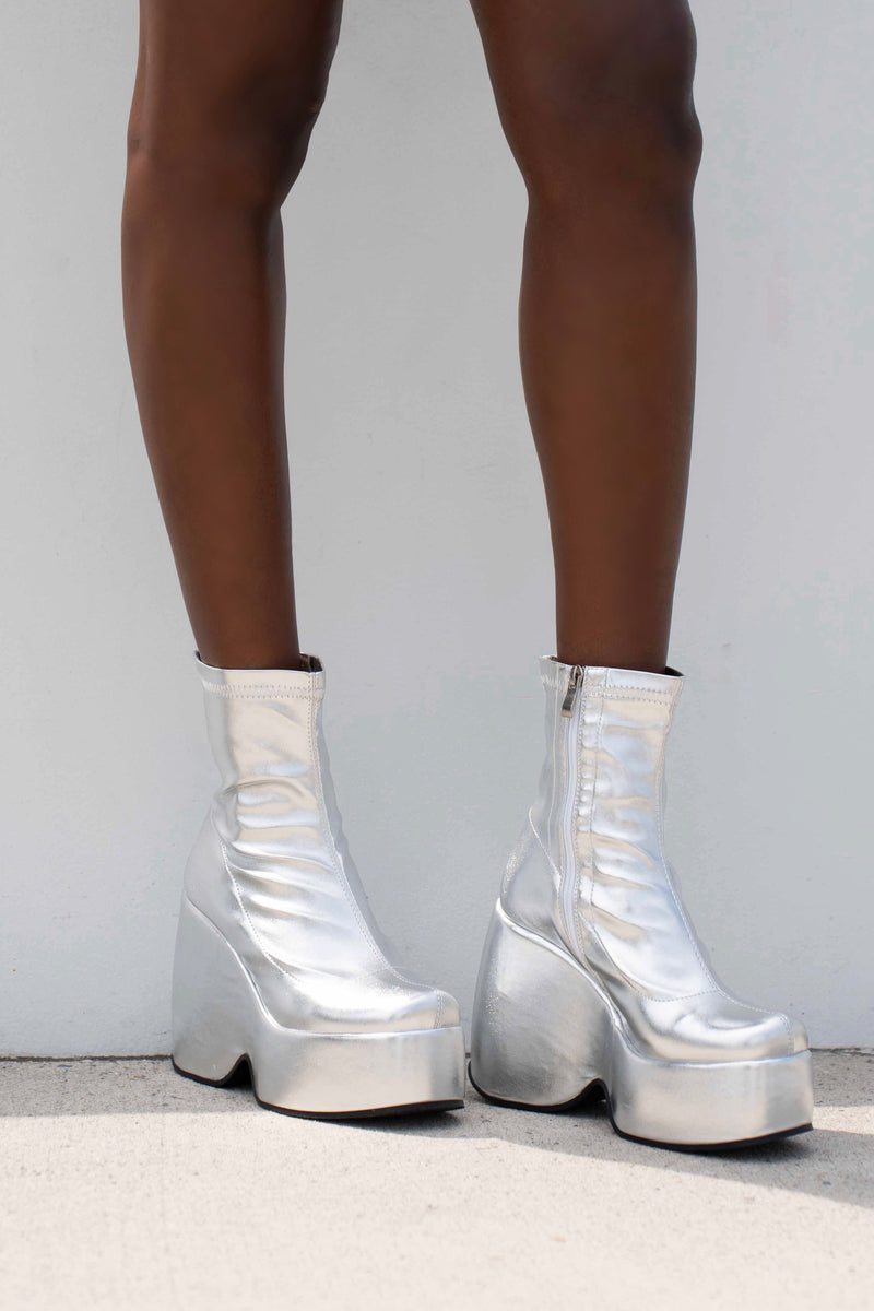 HARMONIA Space Futurism Silver Platform Ankle Boots