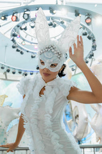 Electric Rabbit White Rhinestones Mask