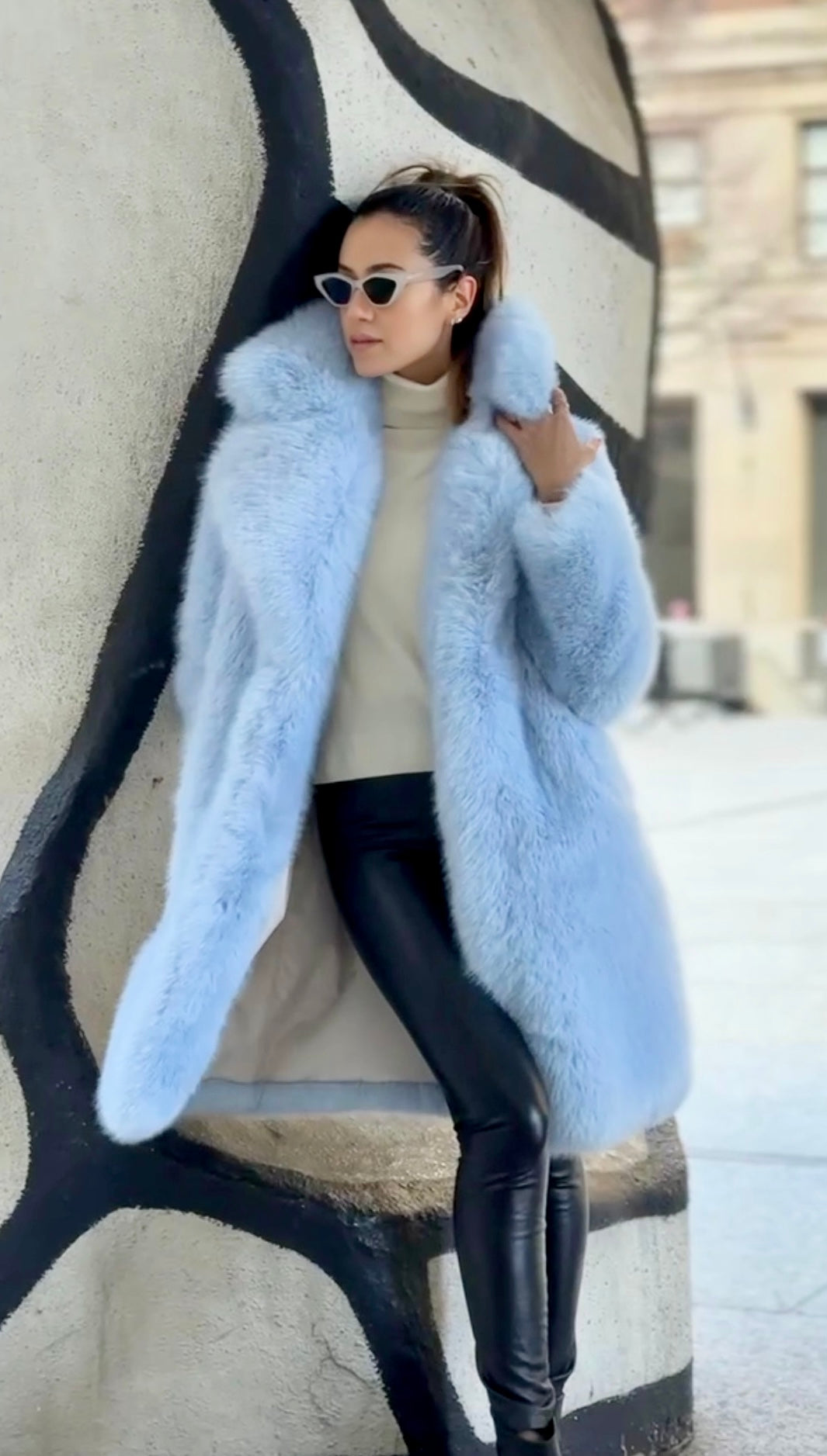 Powder Blue Faux Fox Fur Coat by Dani Watanabe – HARMONIA NY