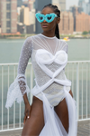 Cyber Duchess Tulle Skirt on White Beaded Bodysuit