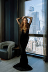 Bohemian Rapture Long Black and Gold Velvet Dress