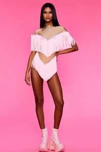 That’s Hot Pink Fringed Bodysuit Dress