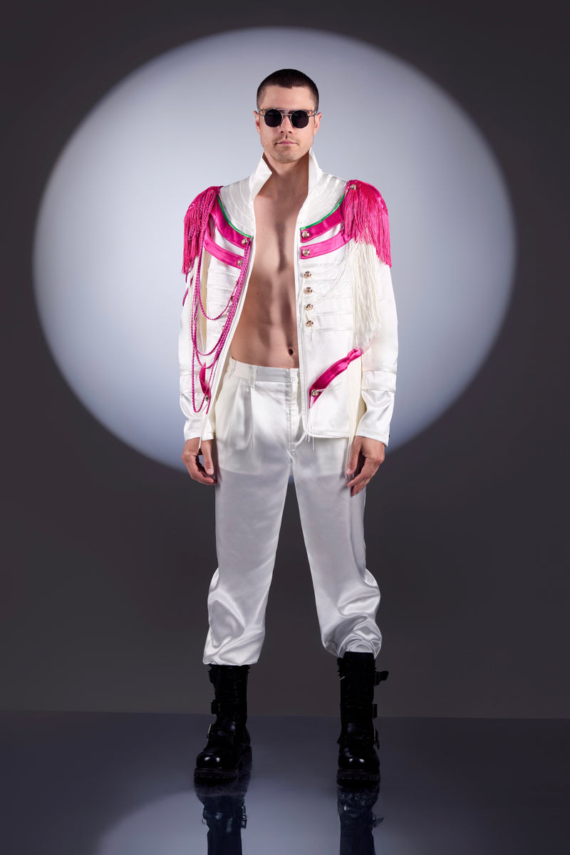 Sgt. Dusty Pepper Satin White Pink and Green Light Pants by Dani Watanabe