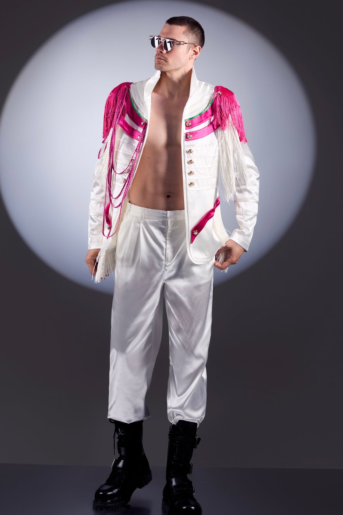 Sgt. Dusty Pepper Satin White Pink and Green Light Pants by Dani Watanabe