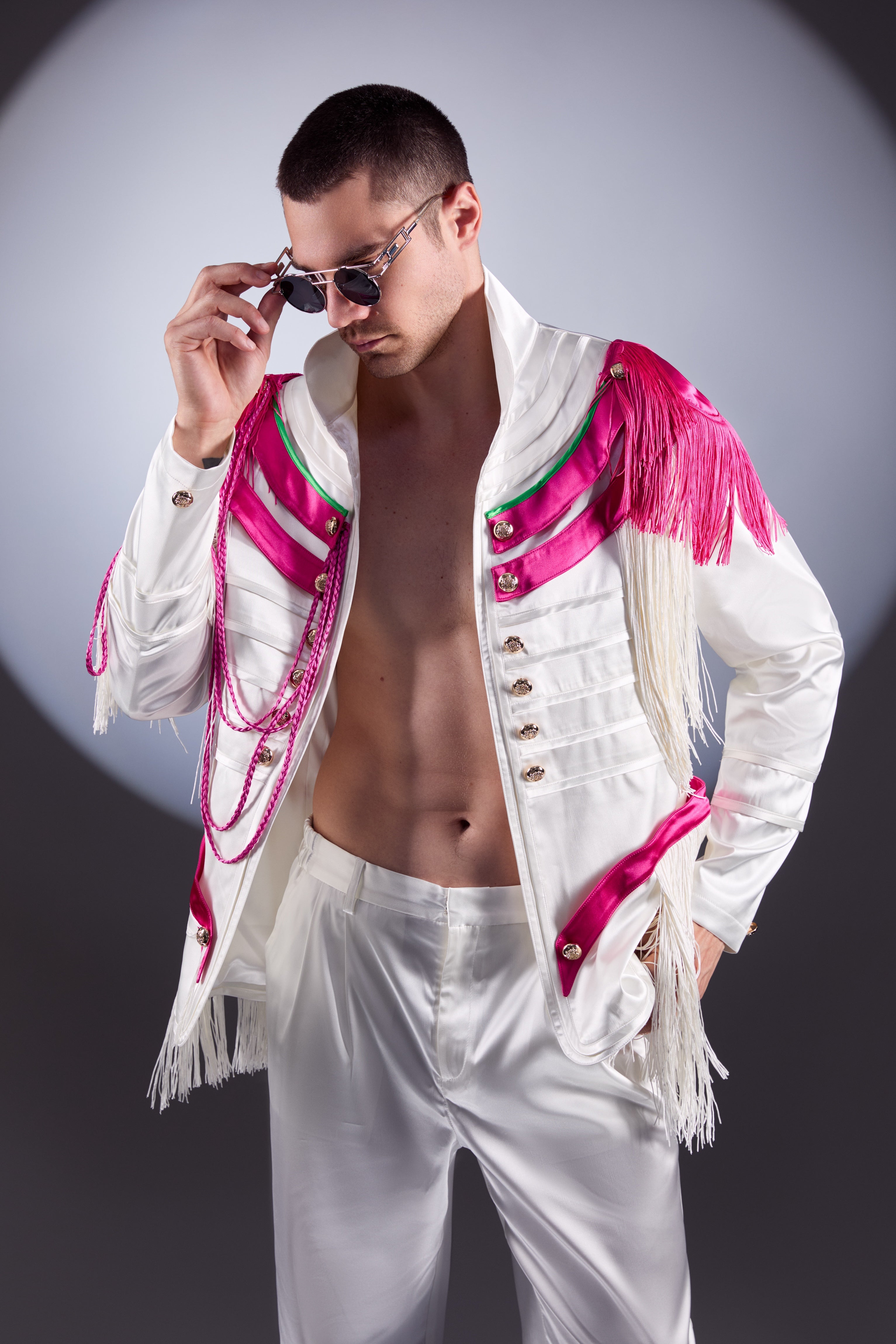 Sgt. Dusty Pepper Satin White Pink and Green Light Jacket by Dani