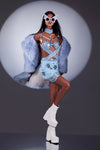 Powder Blue Faux Fox Fur Coat by Dani Watanabe