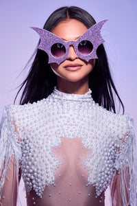 Bat Crazy Purple Glitter Purple Lens  Sunglasses