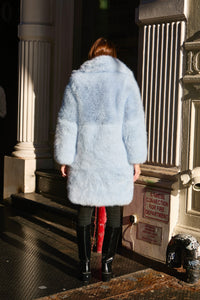 Powder Blue Faux Fox Fur Coat by Dani Watanabe