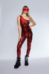 Elektra One Shoulder Red Mirrored Catsuit by Dani Watanabe