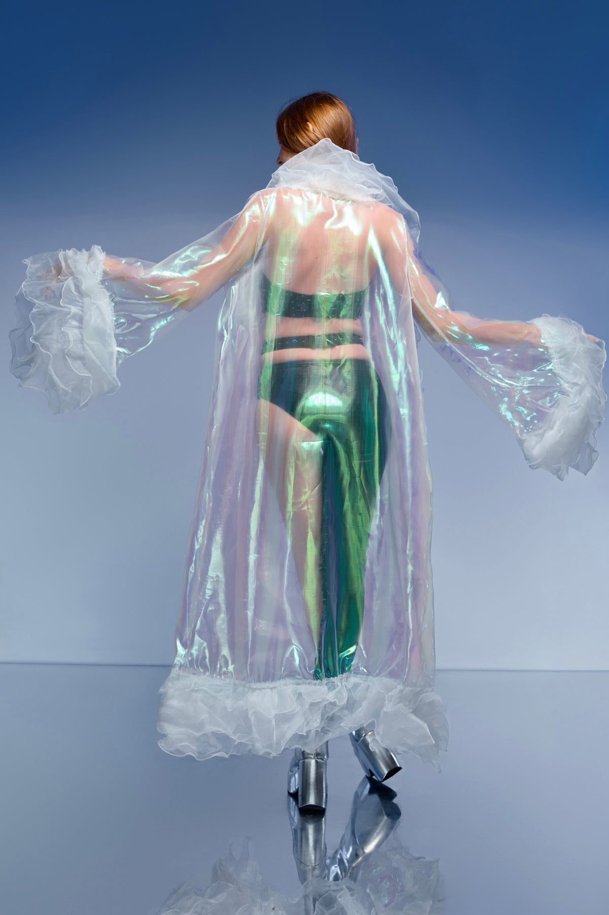 Aqua Liz Iridescent Tulle Cape