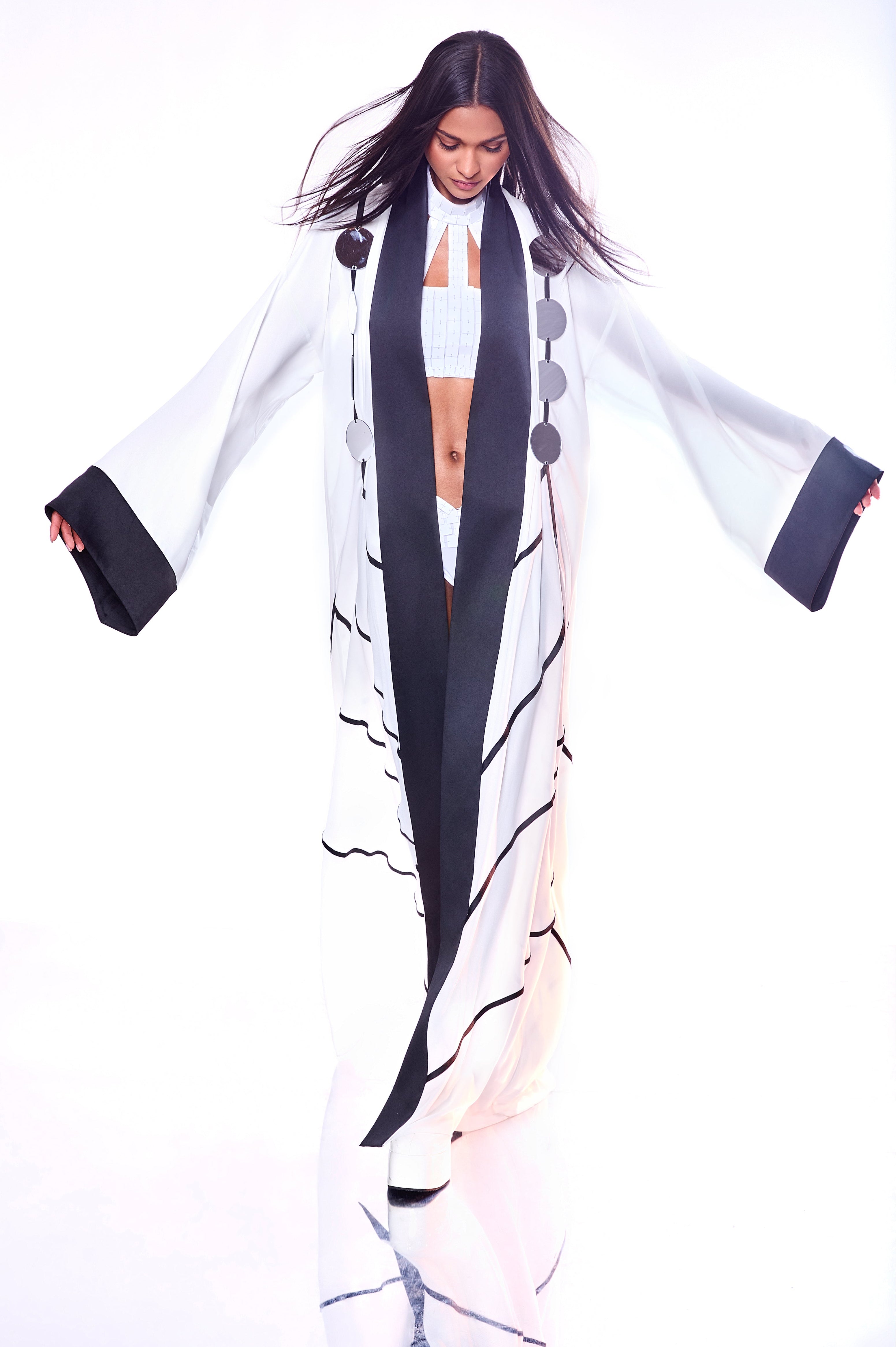 Higher Self HARMONIA X KIKIRIKI Black and White Kimono with