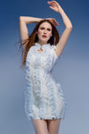 Ethereal Allure 3D Flowers Asian Style Cocktail  White Dress