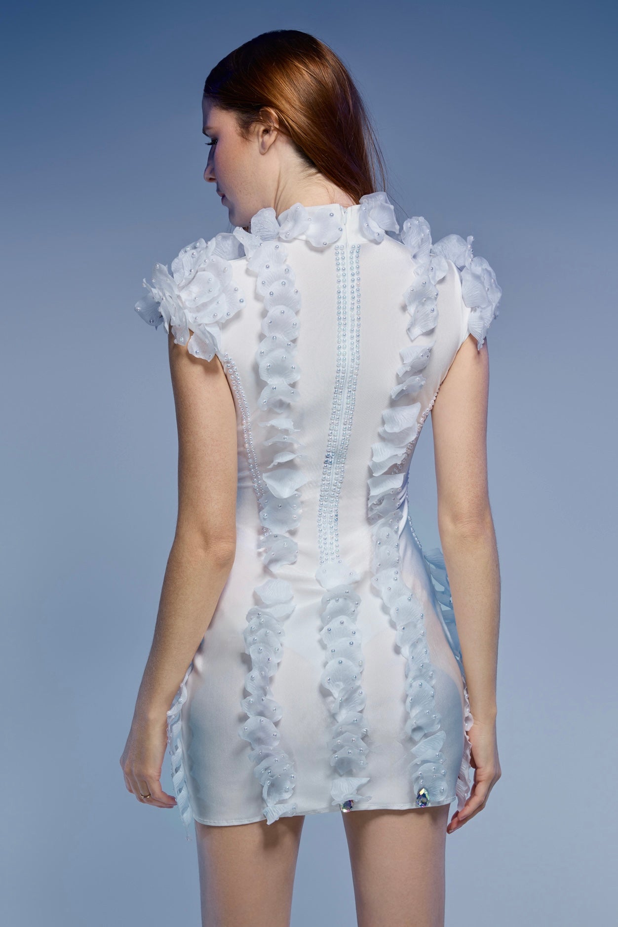 Ethereal Allure 3D Flowers Asian Style Cocktail White Dress Ethereal Allure 3D Flowers Asian Style Cocktail White Dress