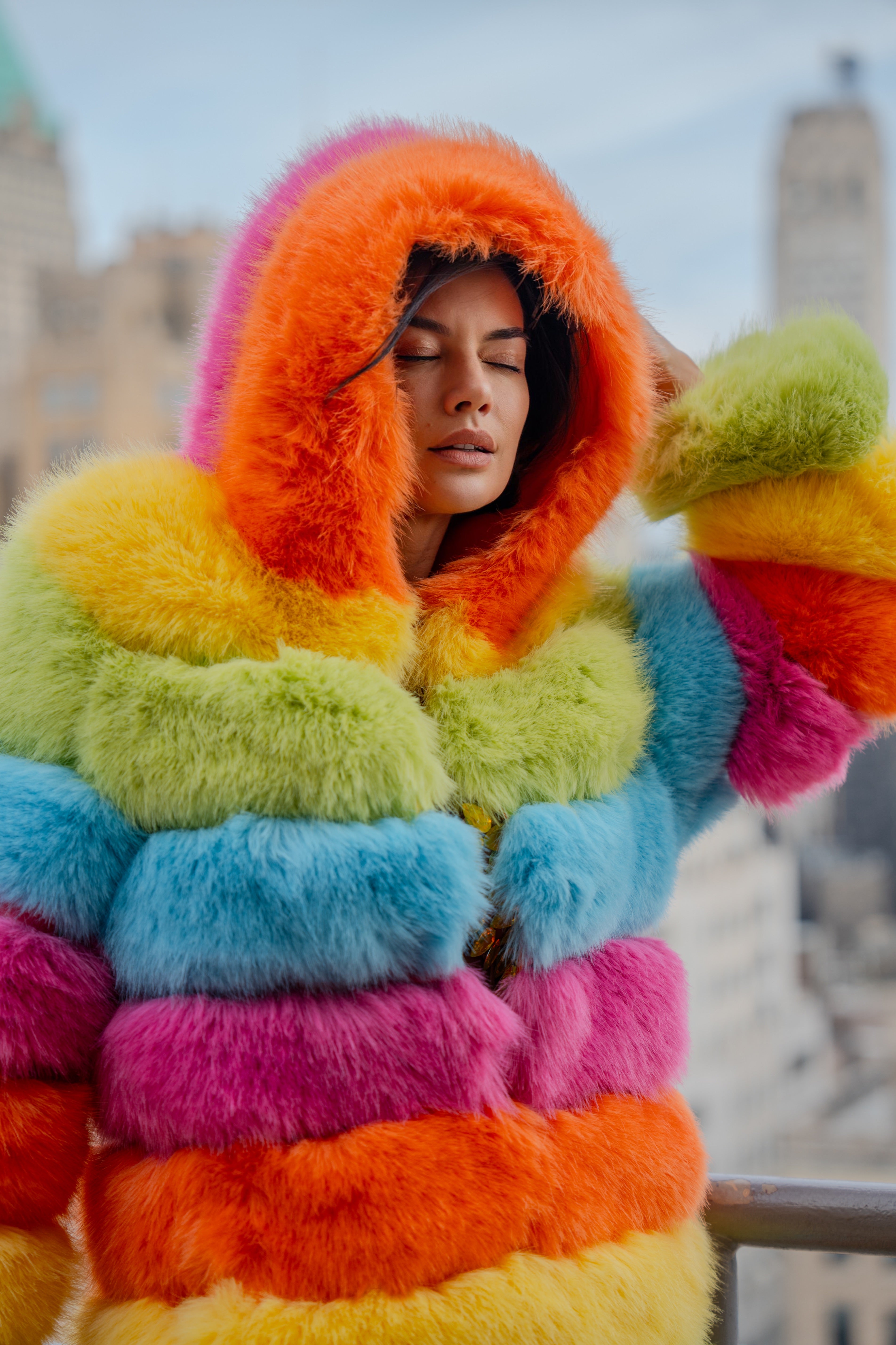 Rainbow fur jacket best sale