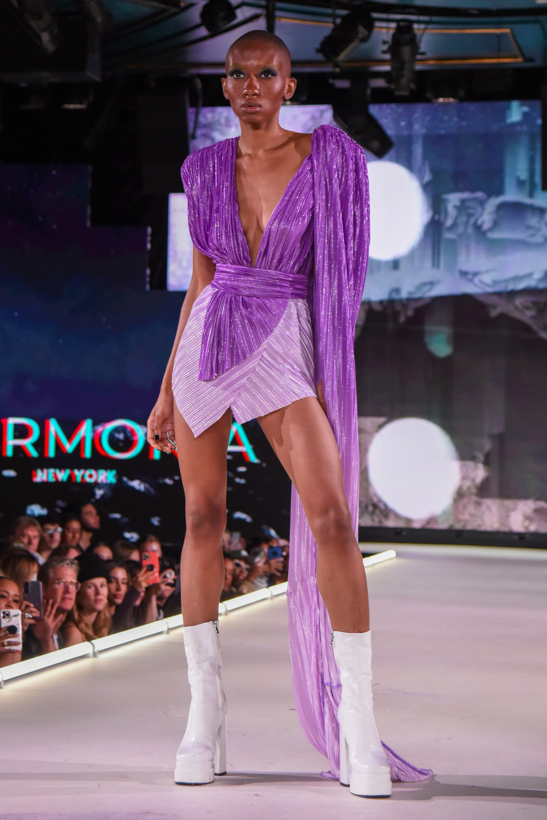 Lemuria 004 Bodysuit Ombre Purple Dress with Cape by Dani Watanabe
