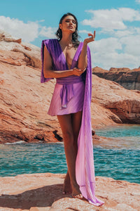 Lemuria 004  Bodysuit Ombre Purple Dress with Cape by Dani Watanabe