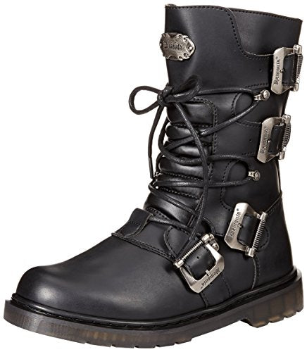 Black combat boot with buckles and laces, perfect for festival wear or stage outfits from HARMONIA NY