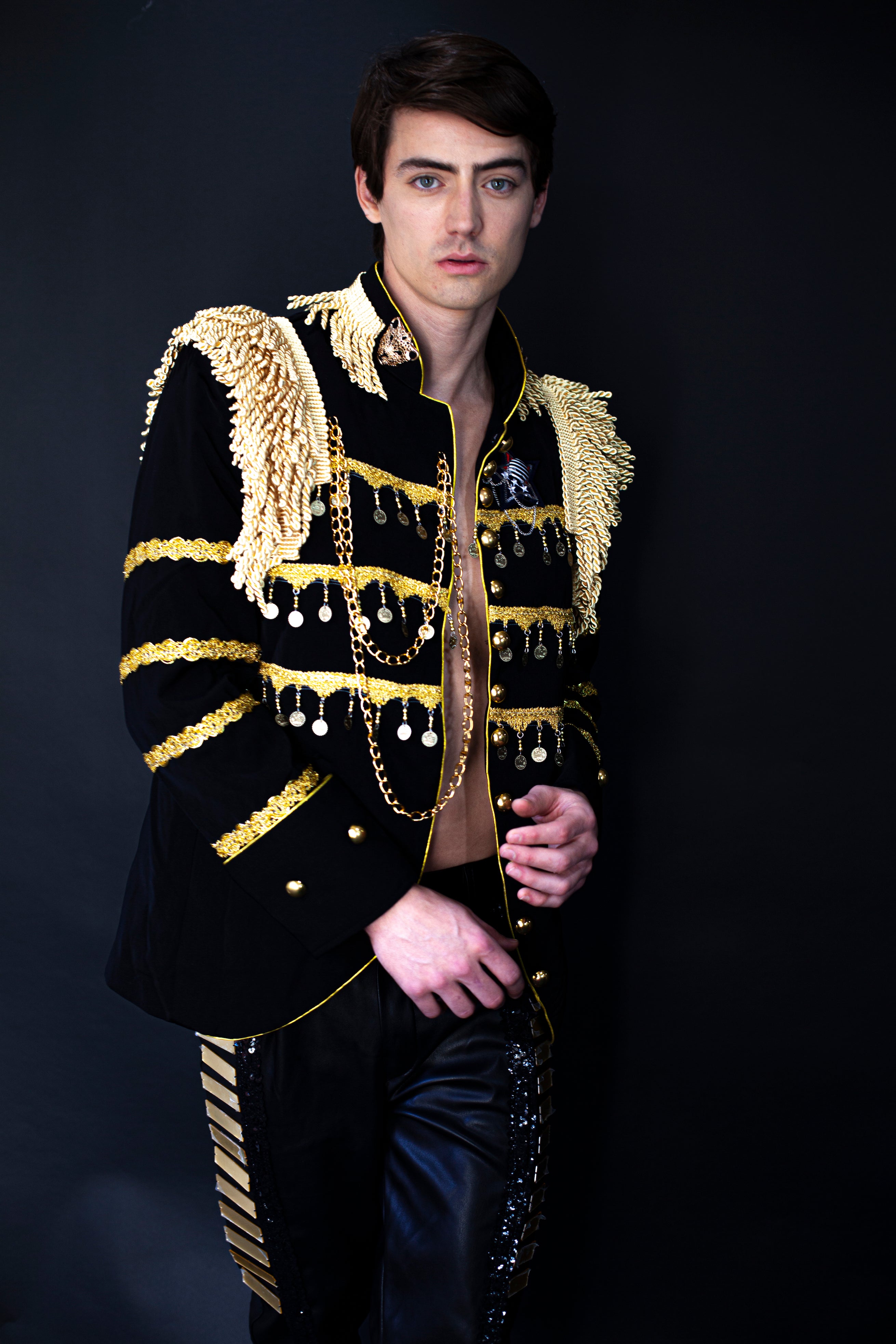 Black and gold military cheap jacket