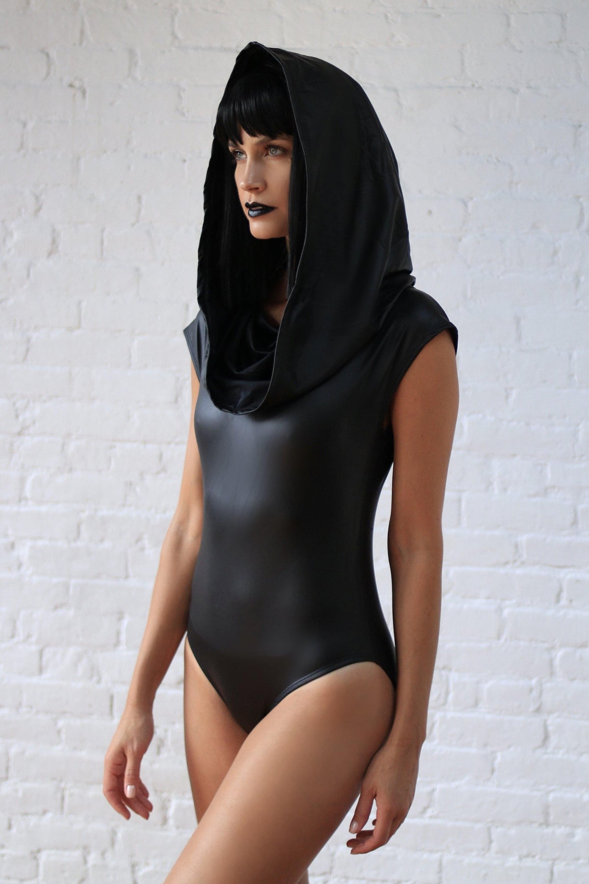 GALACTIKA metallic hooded bodysuit Black - Harmonia