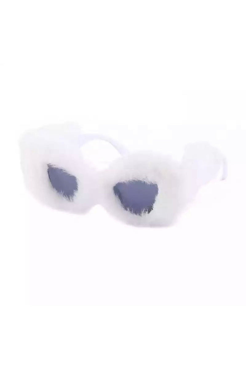 Dancing With Myself White Fur Cat Eye Sunglasses